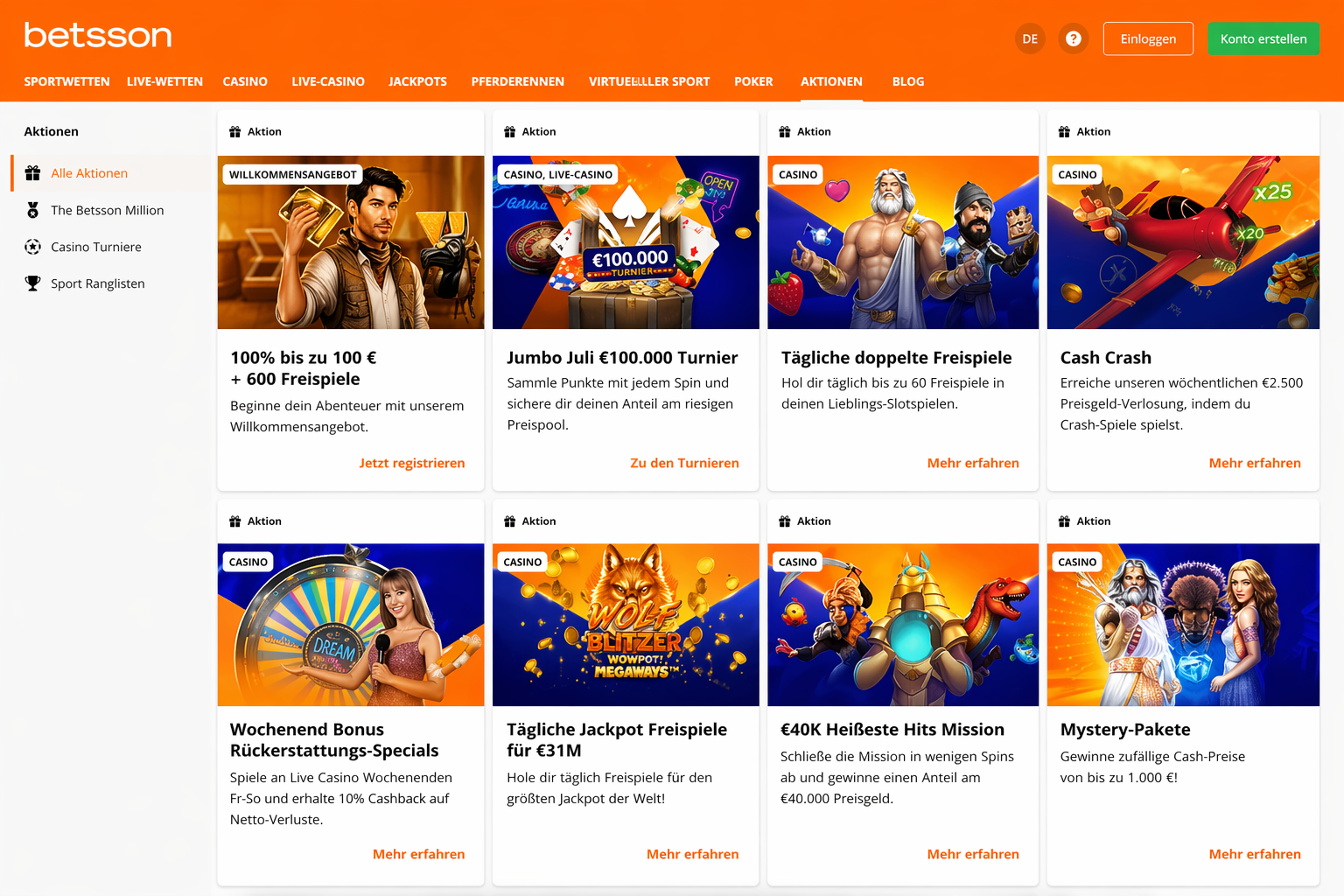Betsson Casino Willkommensbonus
